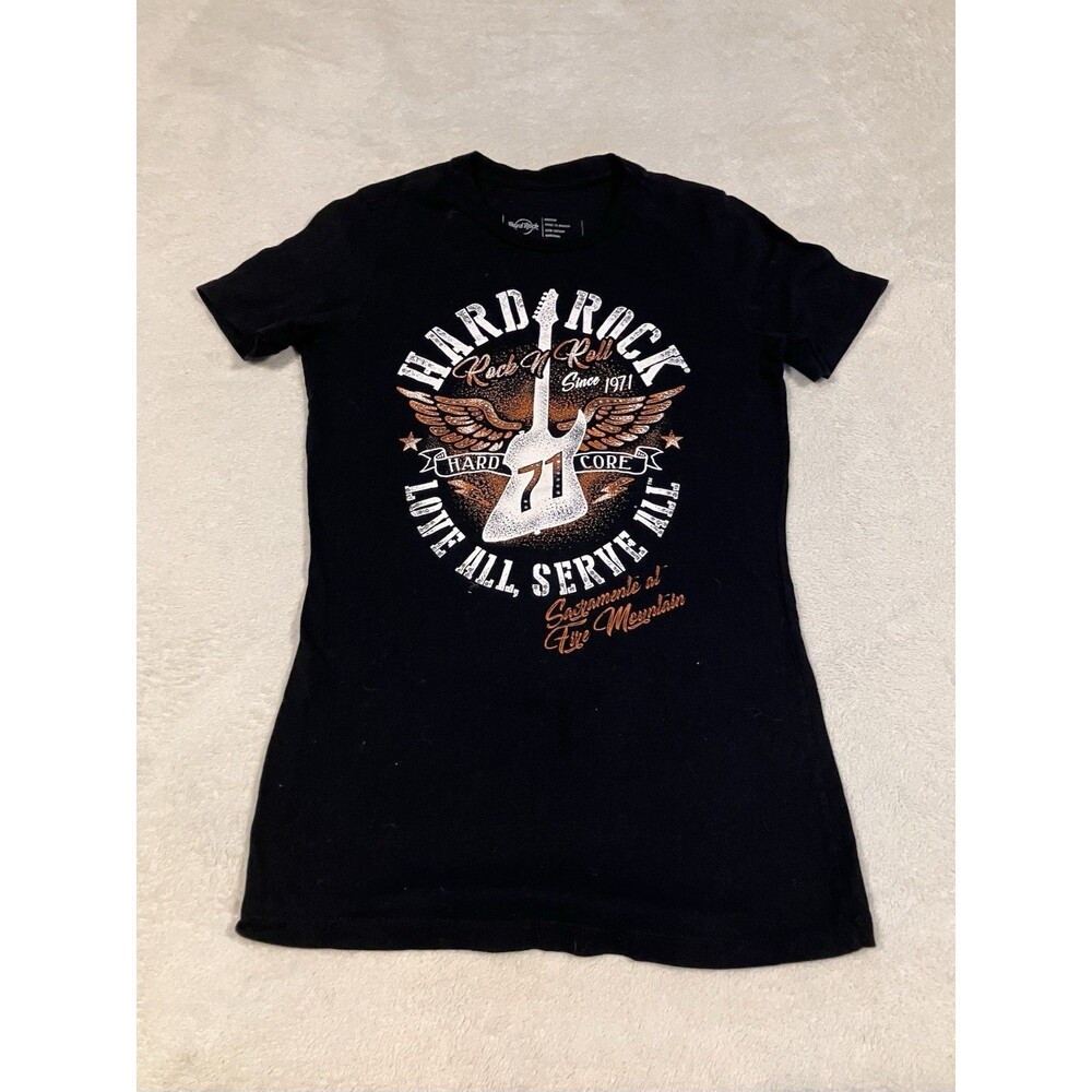 Hard Rock Cafe Short Sleeve Black TShirt SZ Medium Women's Sacramento Fire Mtn
